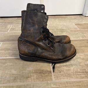 Diesel D-Komtop  Distressed Brown Leather Boots